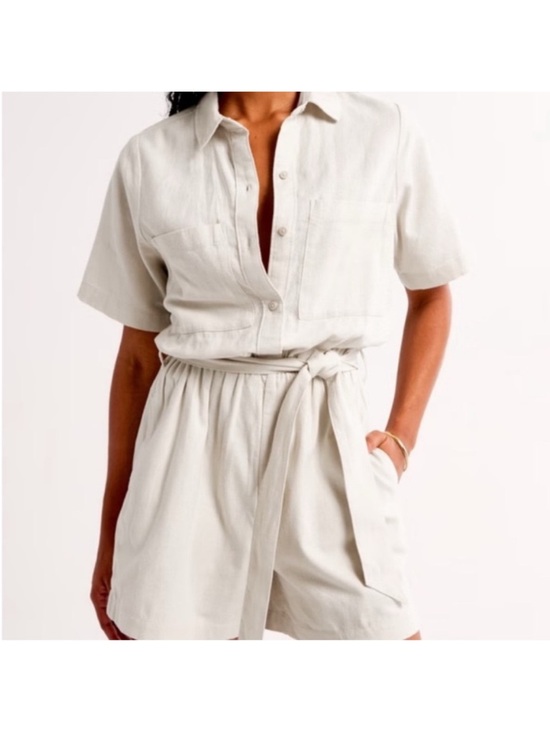 Abercrombie & Fitch Pants - Abercrombie and Fitch Light Cream Button-Up Short Romper with Tie Waist